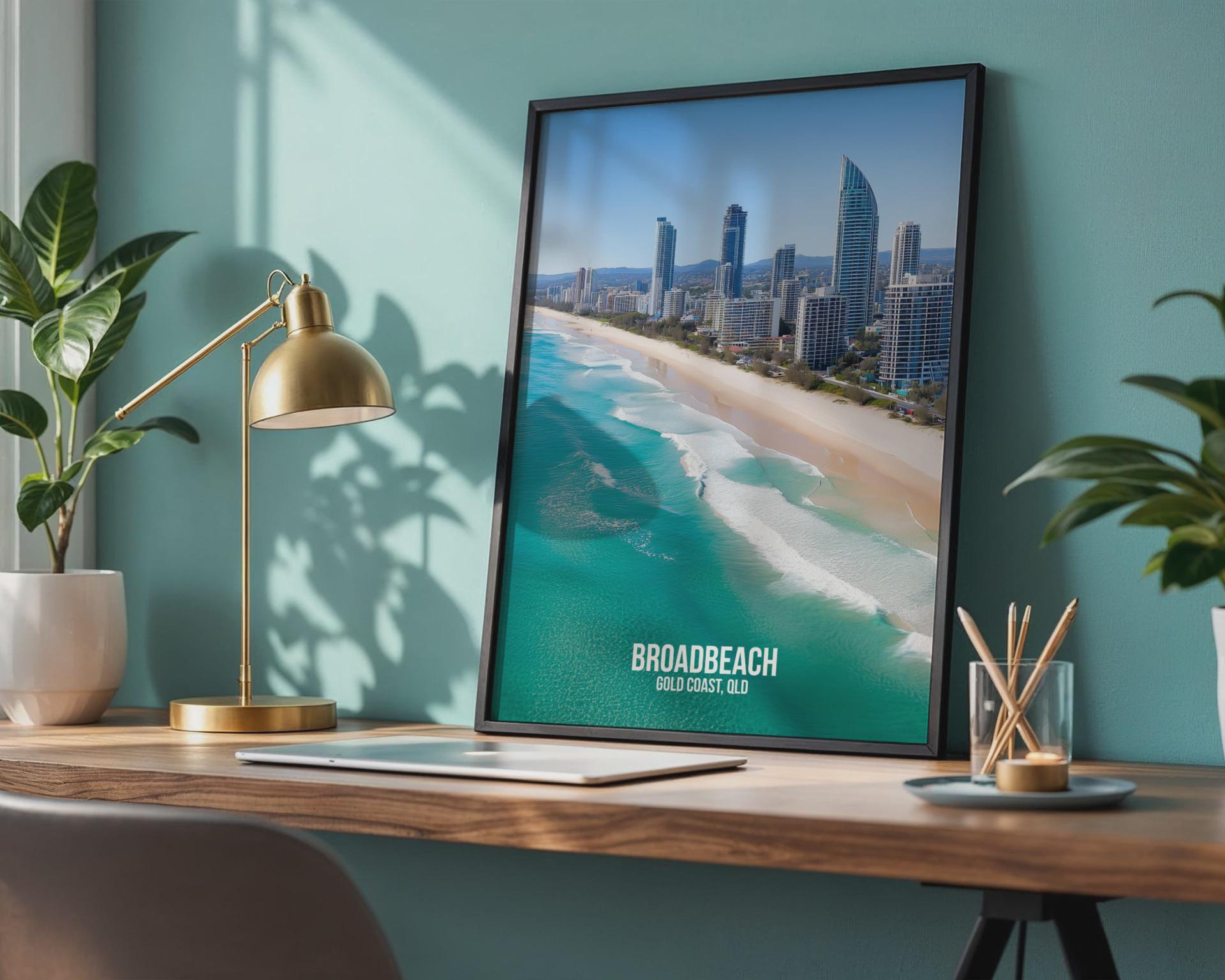 Broadbeach Gold Coast Shoreline Poster Wall Art - Travel Wall Art