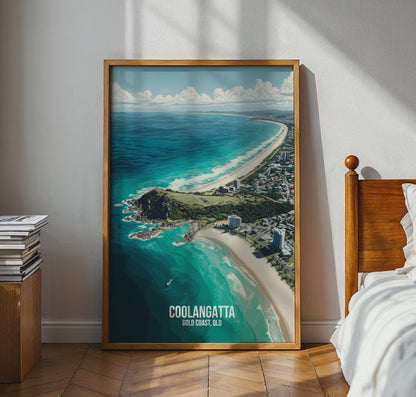 Coolangatta Coastal Wall Art Print Australia Travel Poster - Travel Wall Art