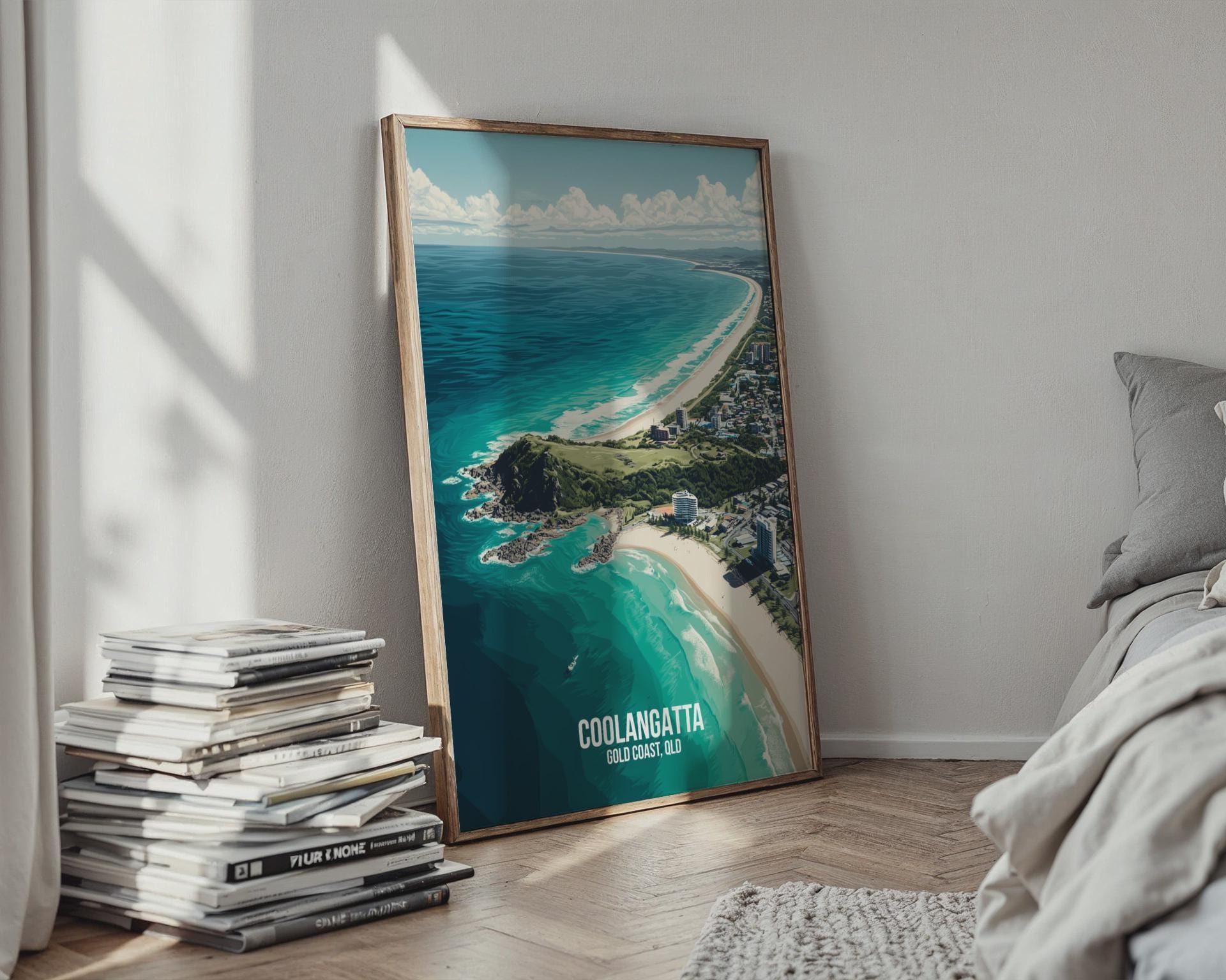 Coolangatta Coastal Wall Art Print Australia Travel Poster - Travel Wall Art
