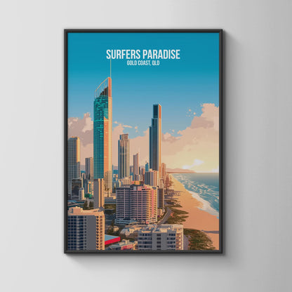Surfers Paradise Print Coastal Cityscape Wall Art - Travel Wall Art