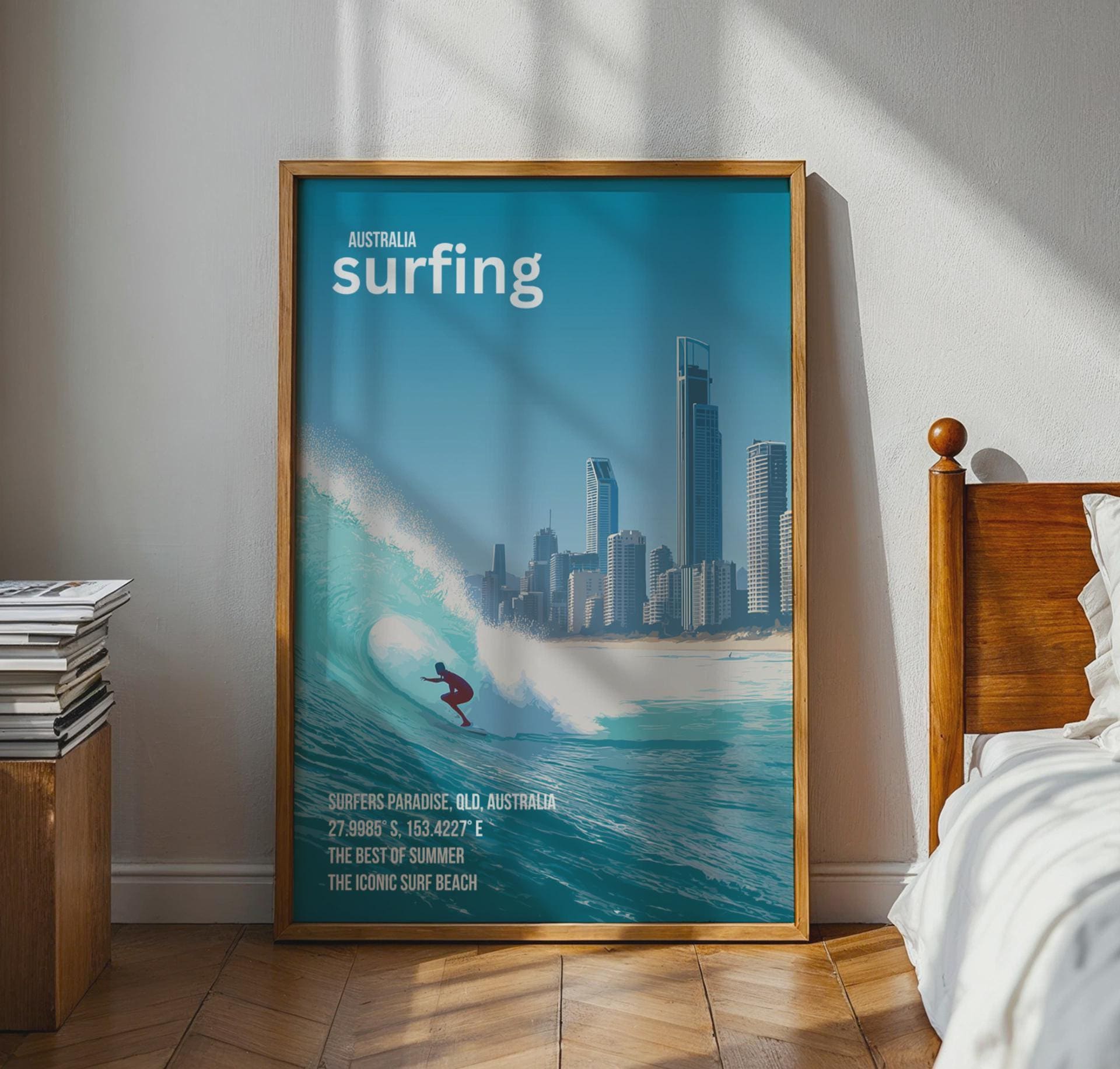 Surfing Poster Surfers Paradise Art Coastal Wall Print - Travel Wall Art