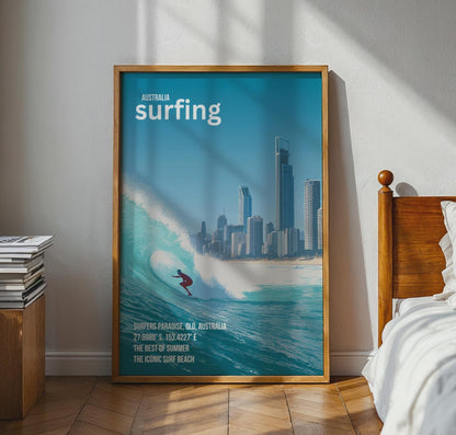 Surfing Poster Surfers Paradise Art Coastal Wall Print - Travel Wall Art