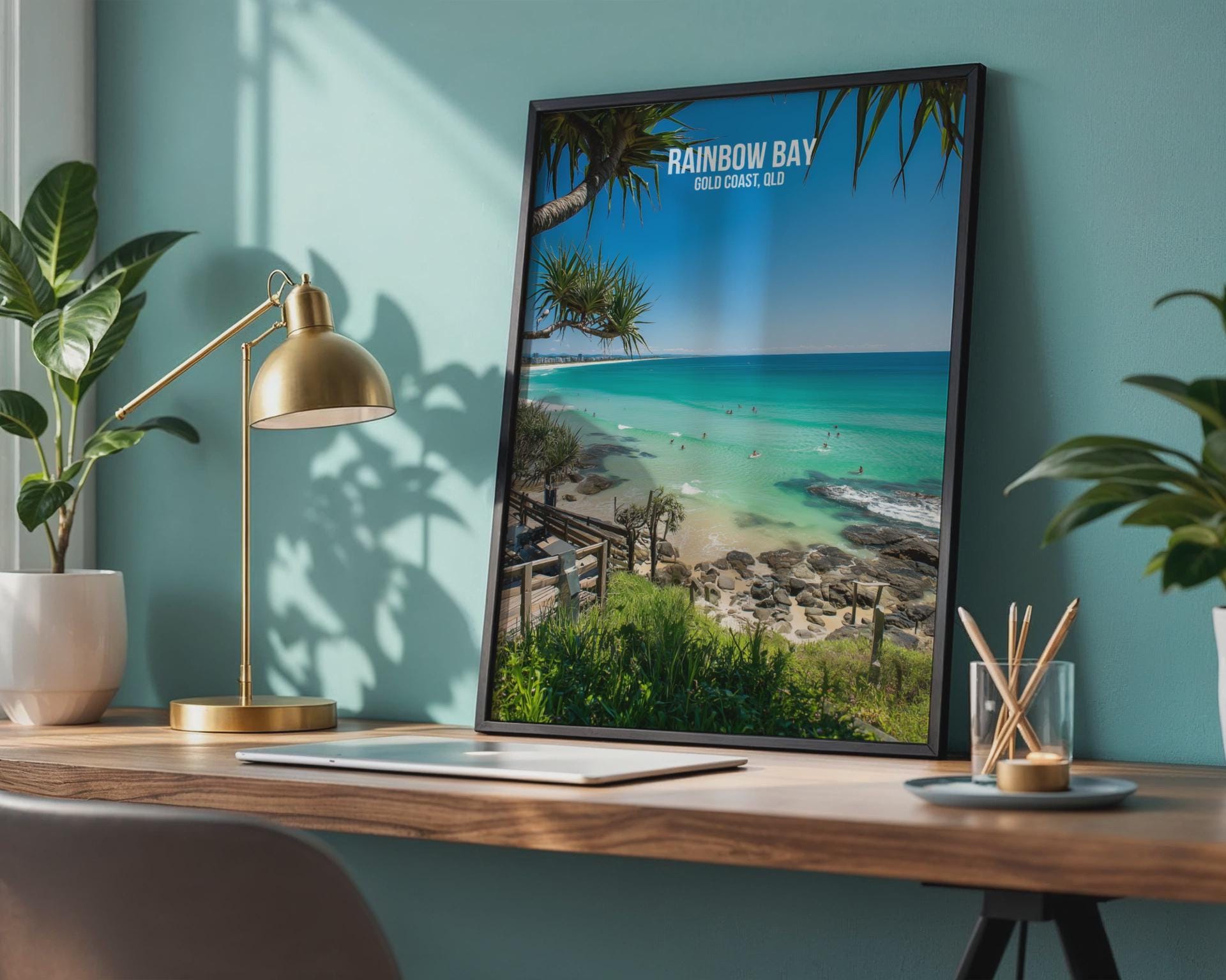 Rainbow Bay Print Gold Coast QLD Beach Poster Wall Art - Travel Wall Art