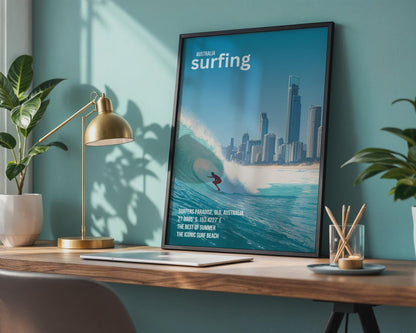 Surfing Poster Surfers Paradise Art Coastal Wall Print - Travel Wall Art