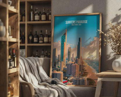 Surfers Paradise Print Coastal Cityscape Wall Art - Travel Wall Art