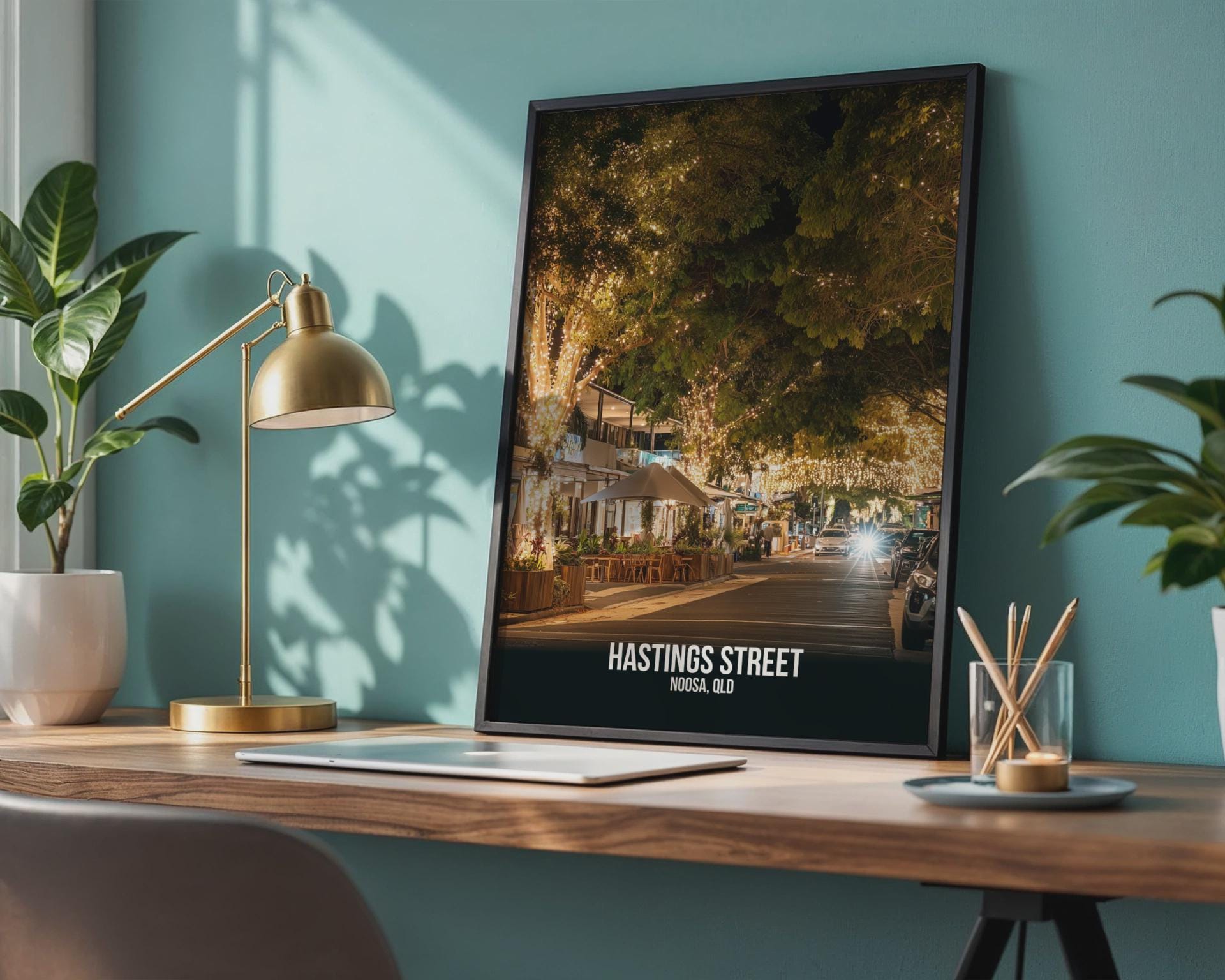 Hastings Street Noosa Print Night Scene Art - Travel Wall Art