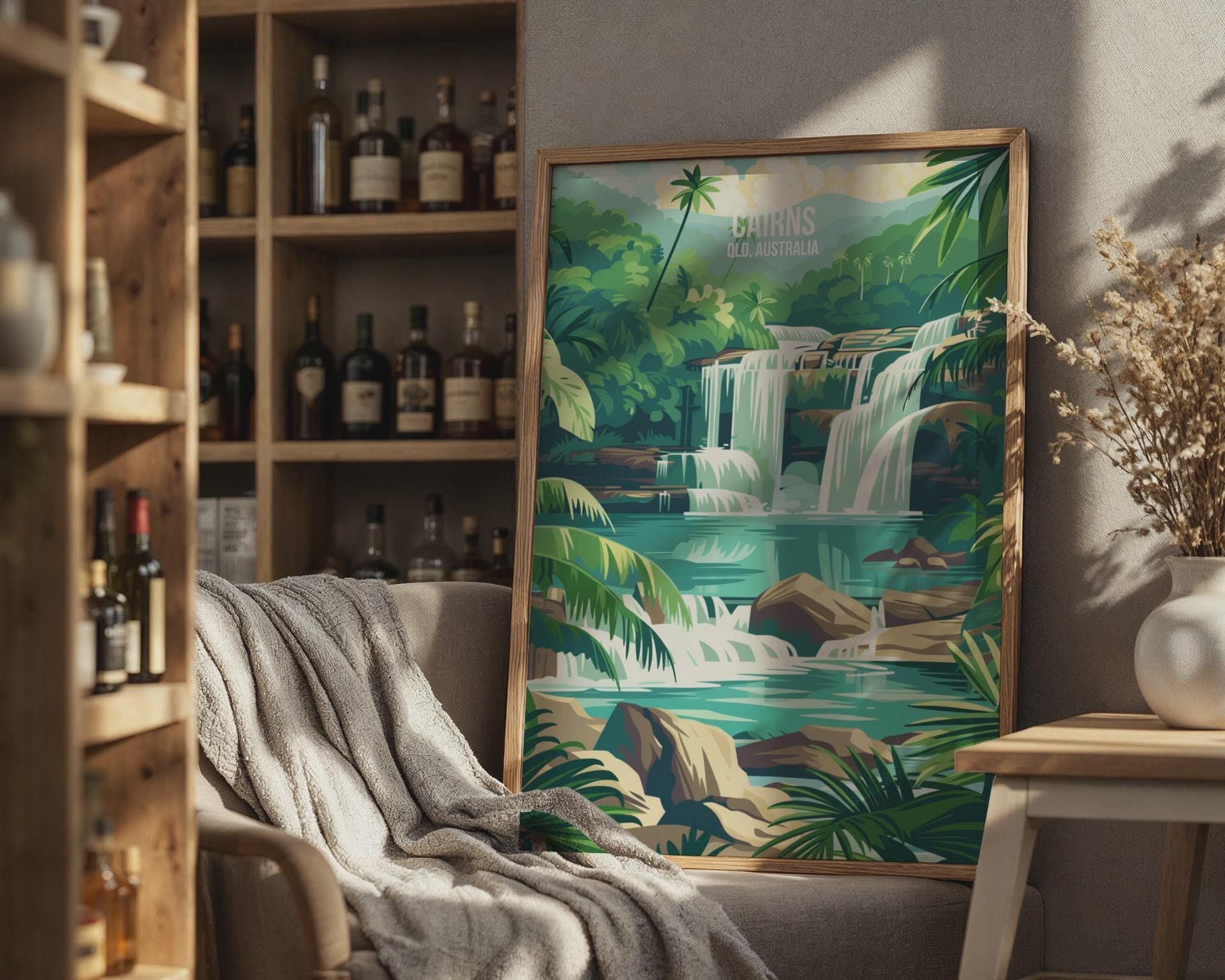 Cairns QLD Australia Travel Poster Waterfall Print - Travel Wall Art