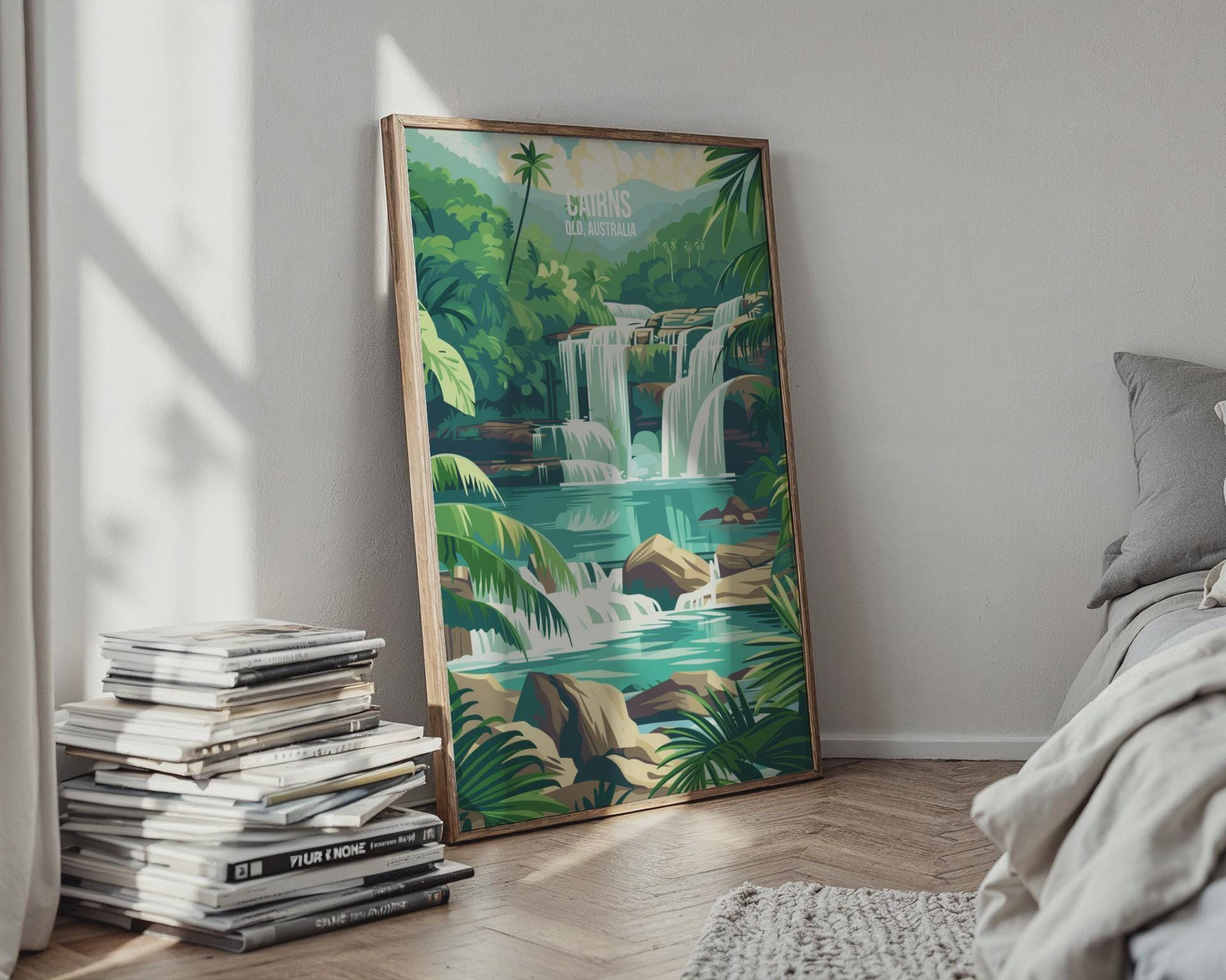 Cairns QLD Australia Travel Poster Waterfall Print - Travel Wall Art