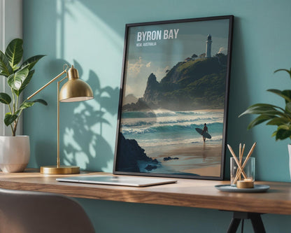 Byron Bay Surf Poster Coastal Landscape Art Print - Travel Wall Art