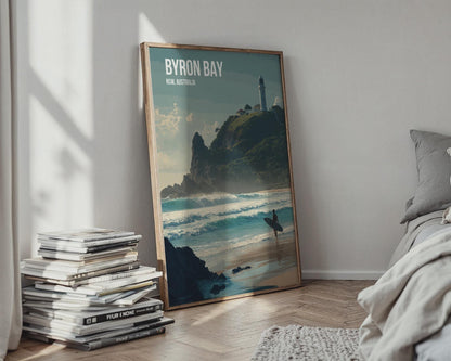 Byron Bay Surf Poster Coastal Landscape Art Print - Travel Wall Art