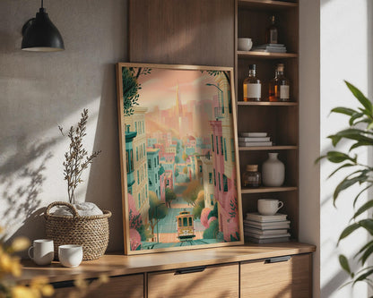 San Francisco Cityscape Cable Car Wall Art Poster - Travel Wall Art