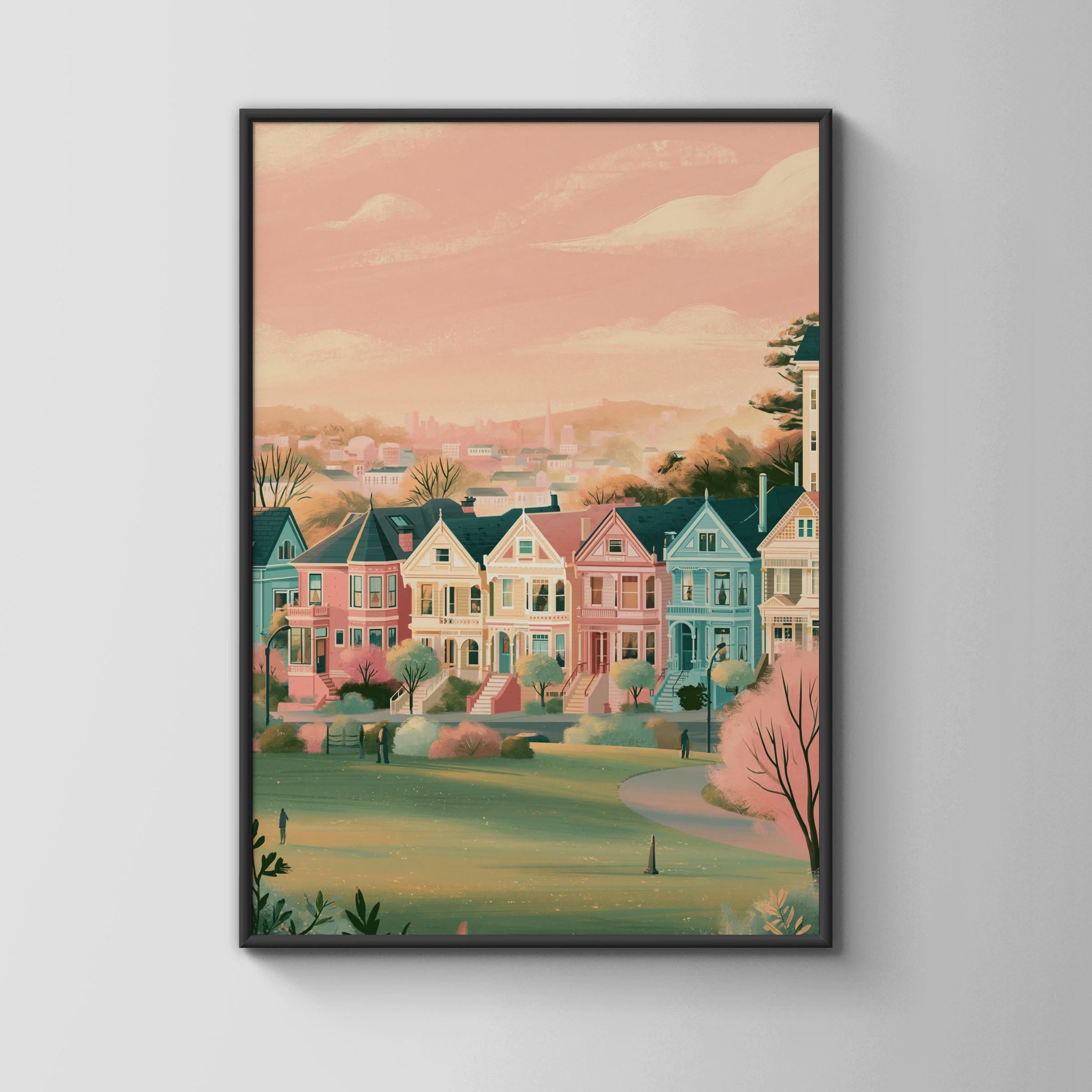 San Francisco Colourful House Cityscape Print Wall Art - Travel Wall Art