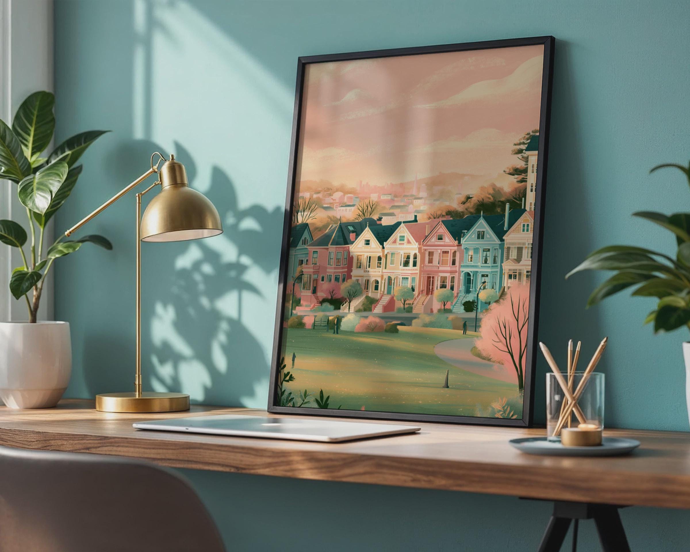 San Francisco Colourful House Cityscape Print Wall Art - Travel Wall Art