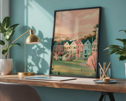 San Francisco Colourful House Cityscape Print Wall Art - Travel Wall Art