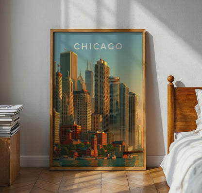 Chicago Skyline Art Print Cityscape Wall Art Urban Illustration - Travel Wall Art