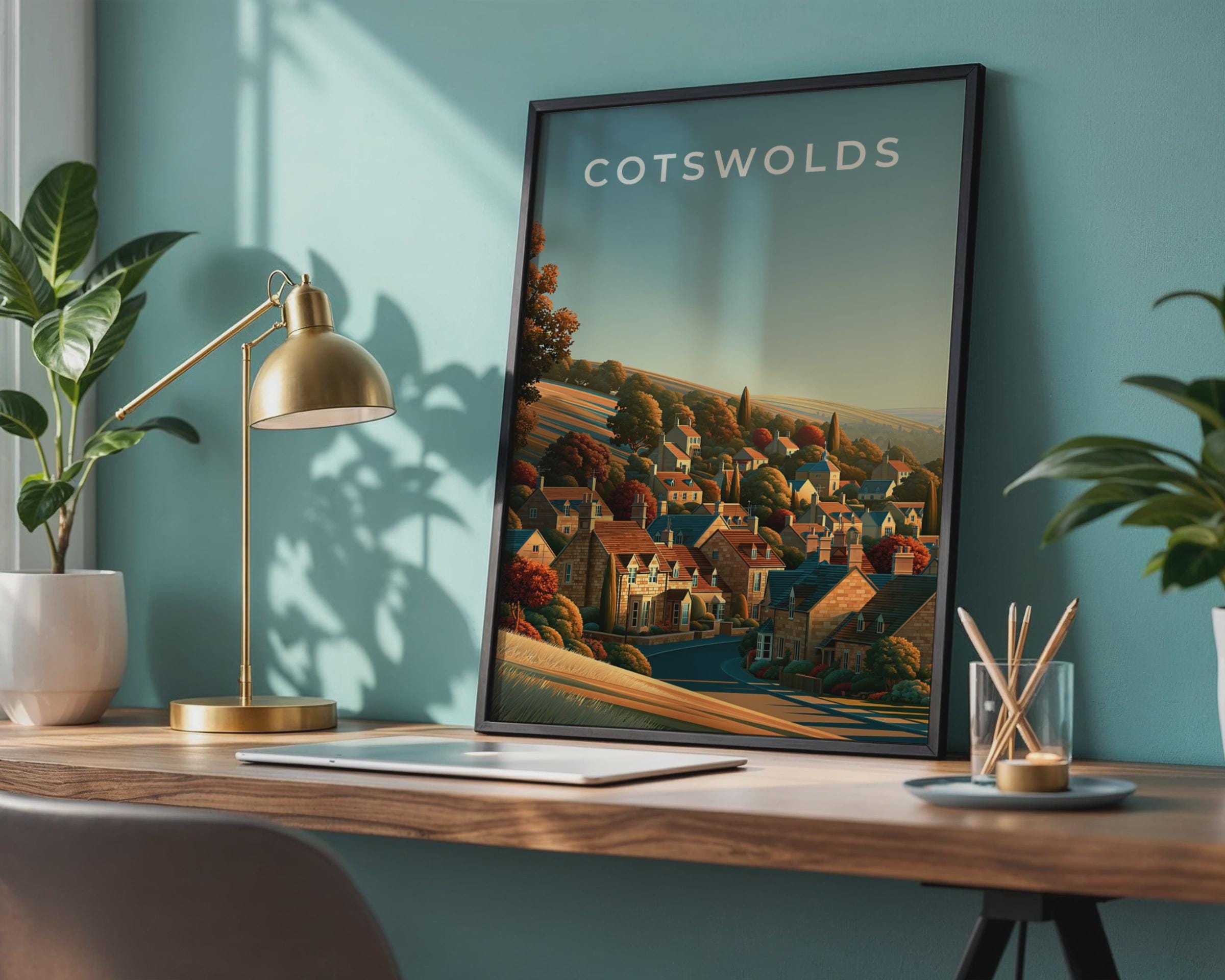 Cotswolds Print Village Landscape Art - Travel Wall Art