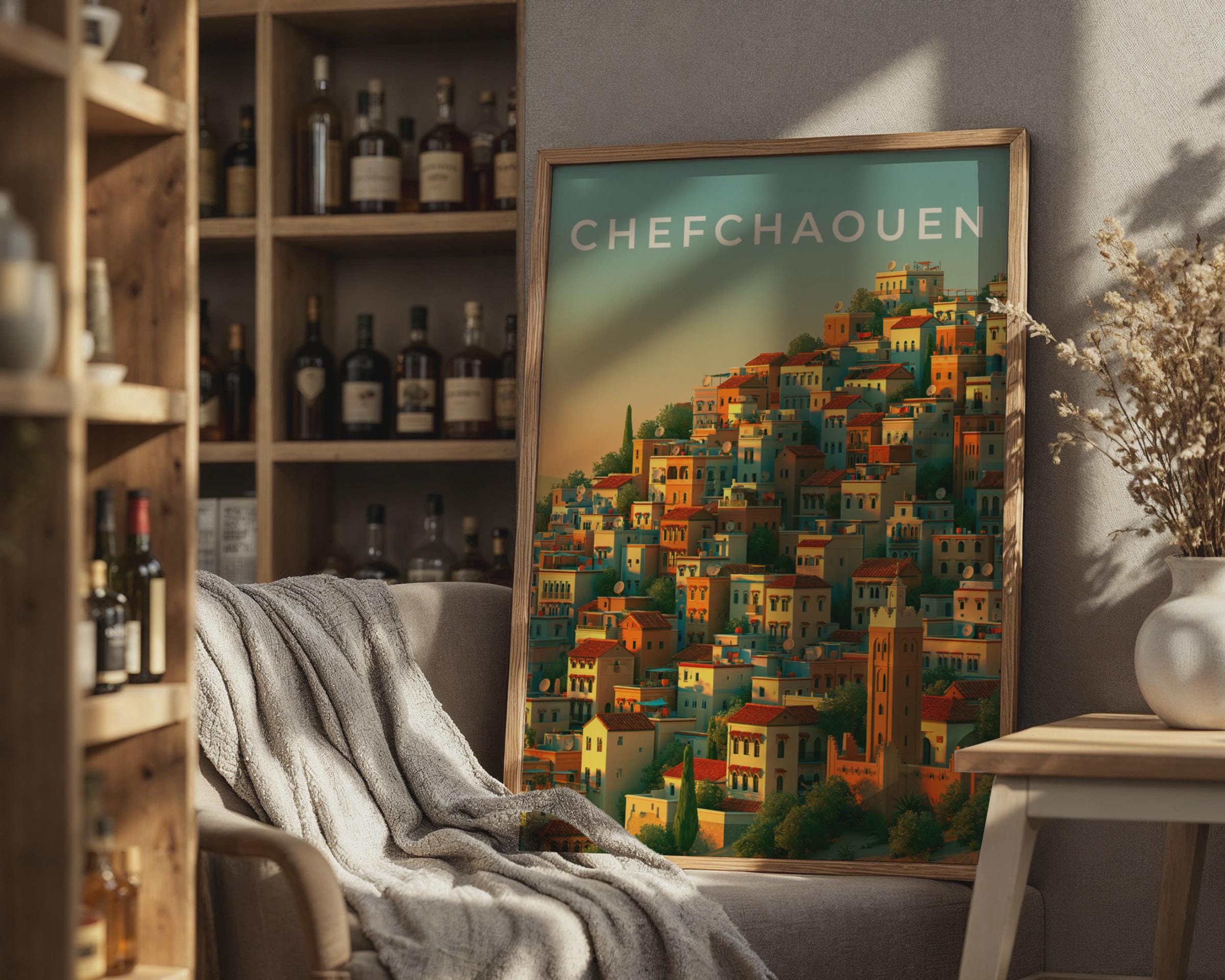 Chefchaouen Cityscape Print Wall Art - Travel Wall Art