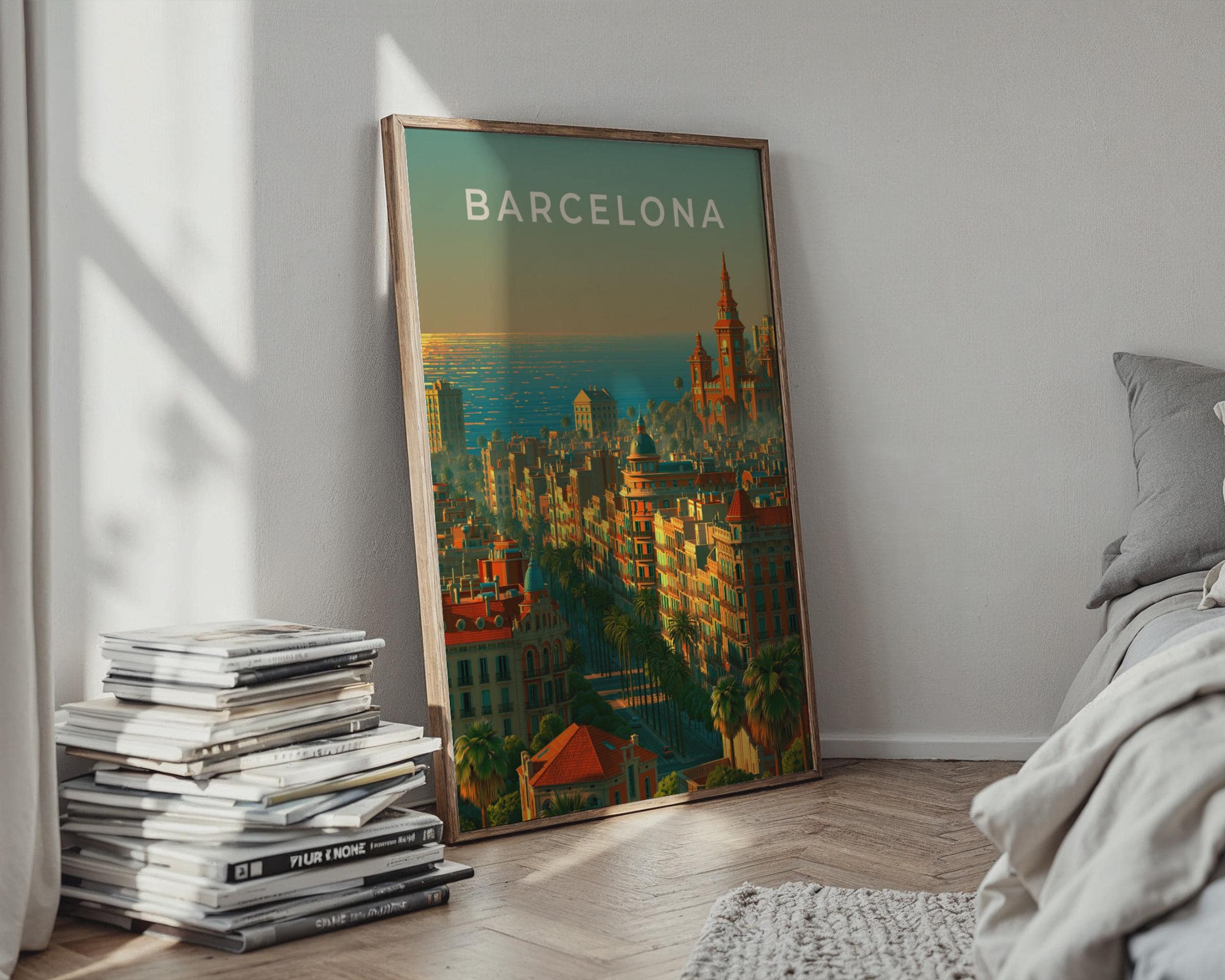 Barcelona City Skyline Poster Art Print - Travel Wall Art