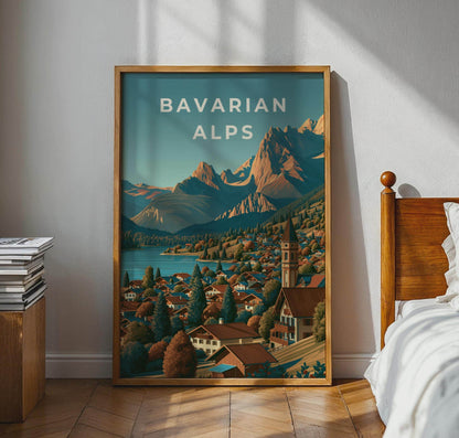 Bavarian Alps Art Print Scenic Village Landscape Poster - Travel Wall Art
