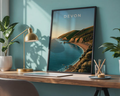 Devon Landscape Coastal Poster Art Print - Travel Wall Art
