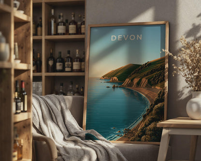 Devon Landscape Coastal Poster Art Print - Travel Wall Art
