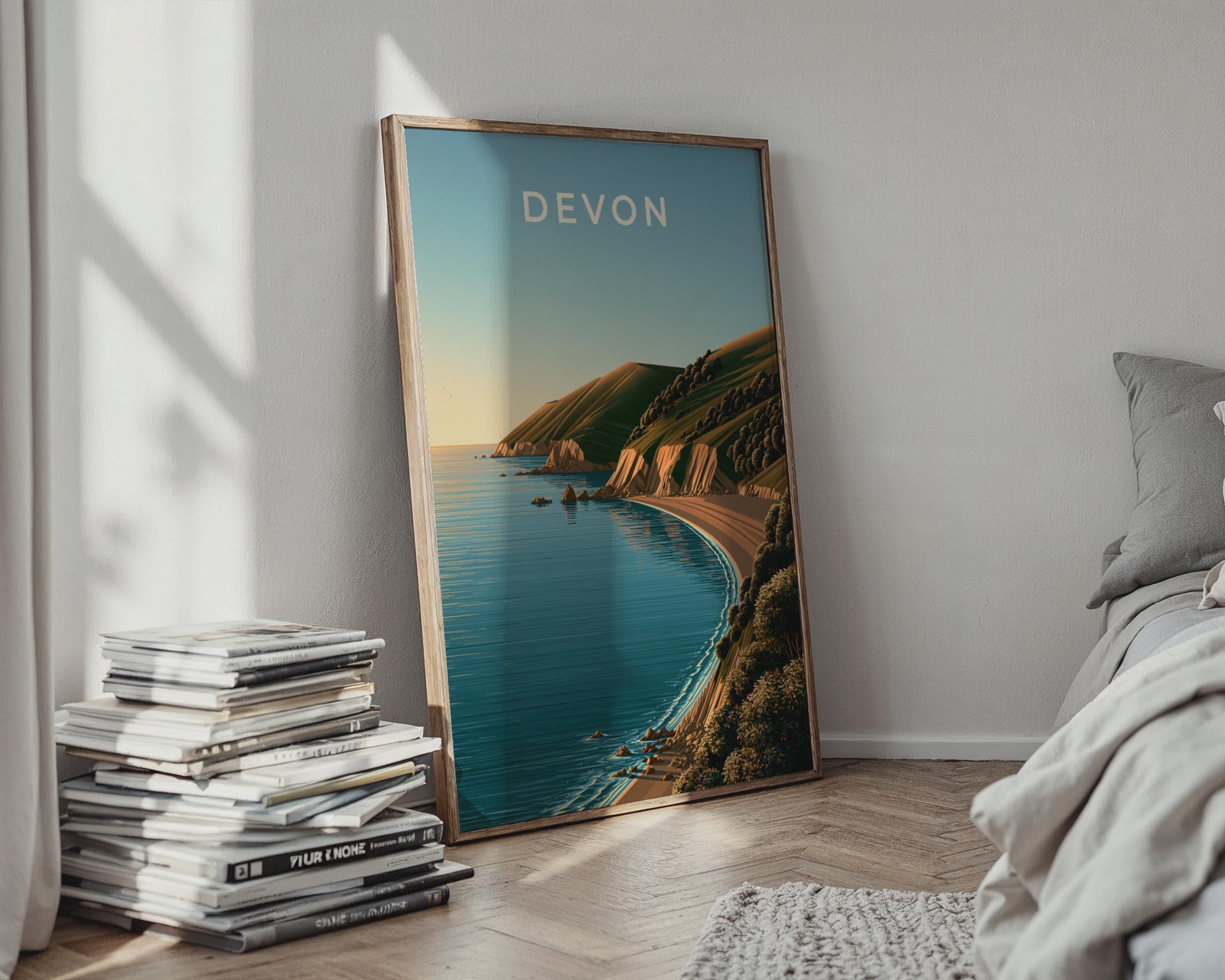 Devon Landscape Coastal Poster Art Print - Travel Wall Art