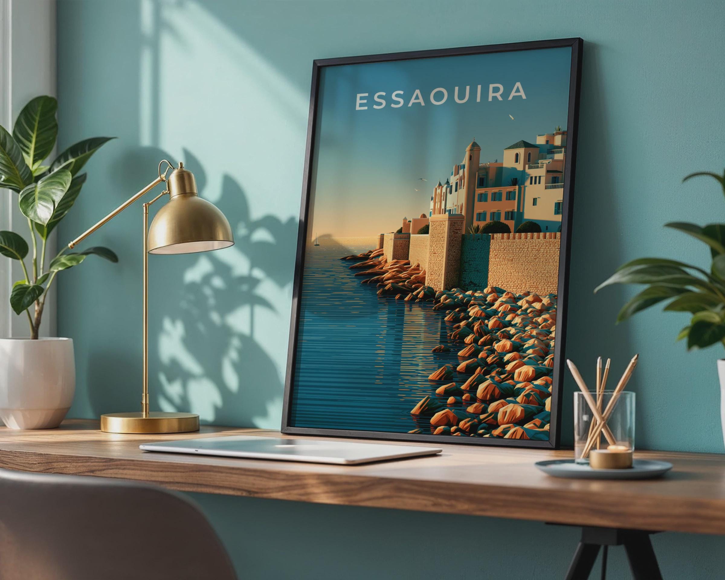 Essaouira Coastal Print Art Deco Wall Art Travel Poster - Travel Wall Art