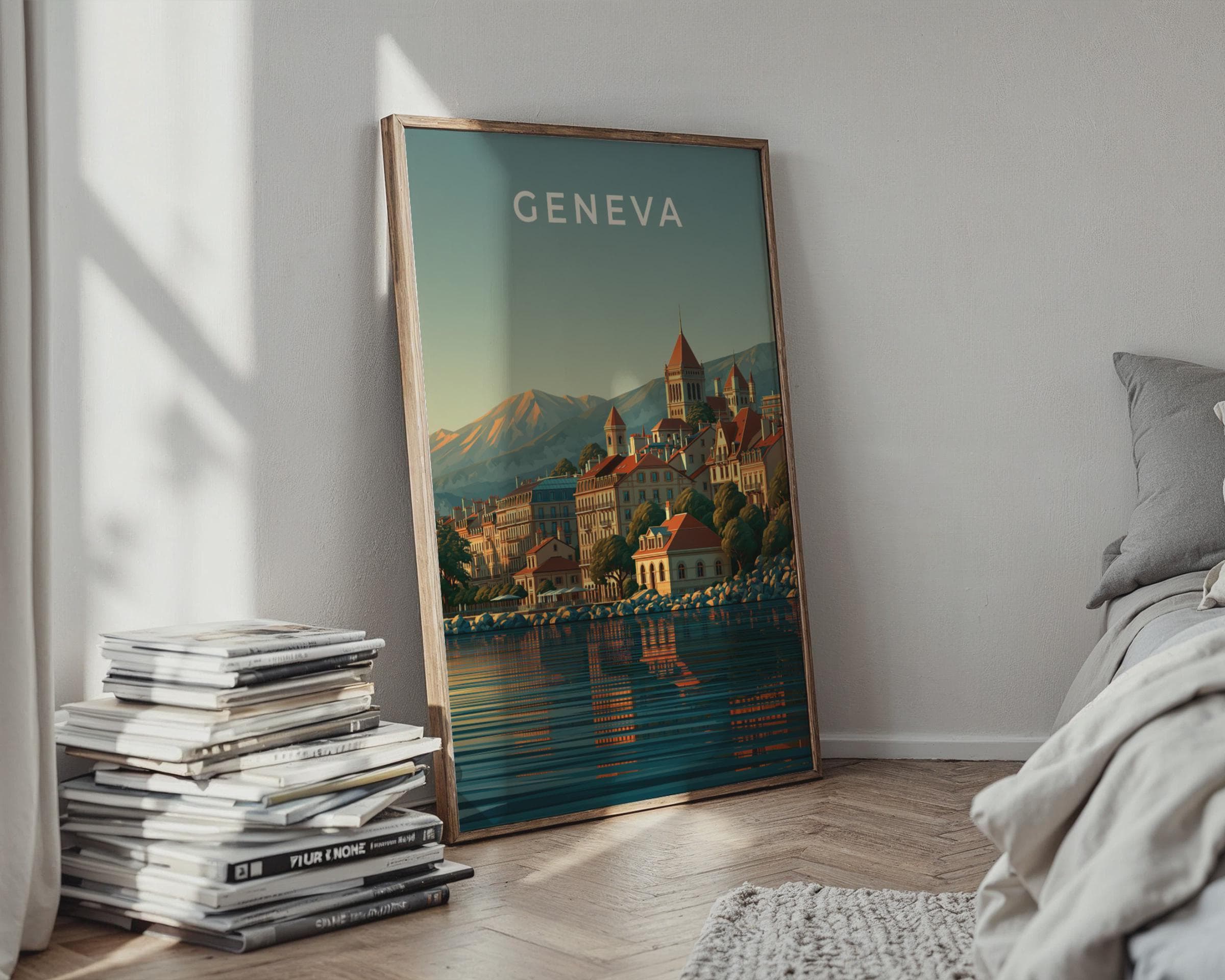 Geneva City Art Print Vintage Travel Poster - Travel Wall Art