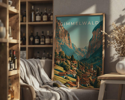 Gimmelwald Poster Swiss Landscape Wall Art Vintage Travel Print - Travel Wall Art