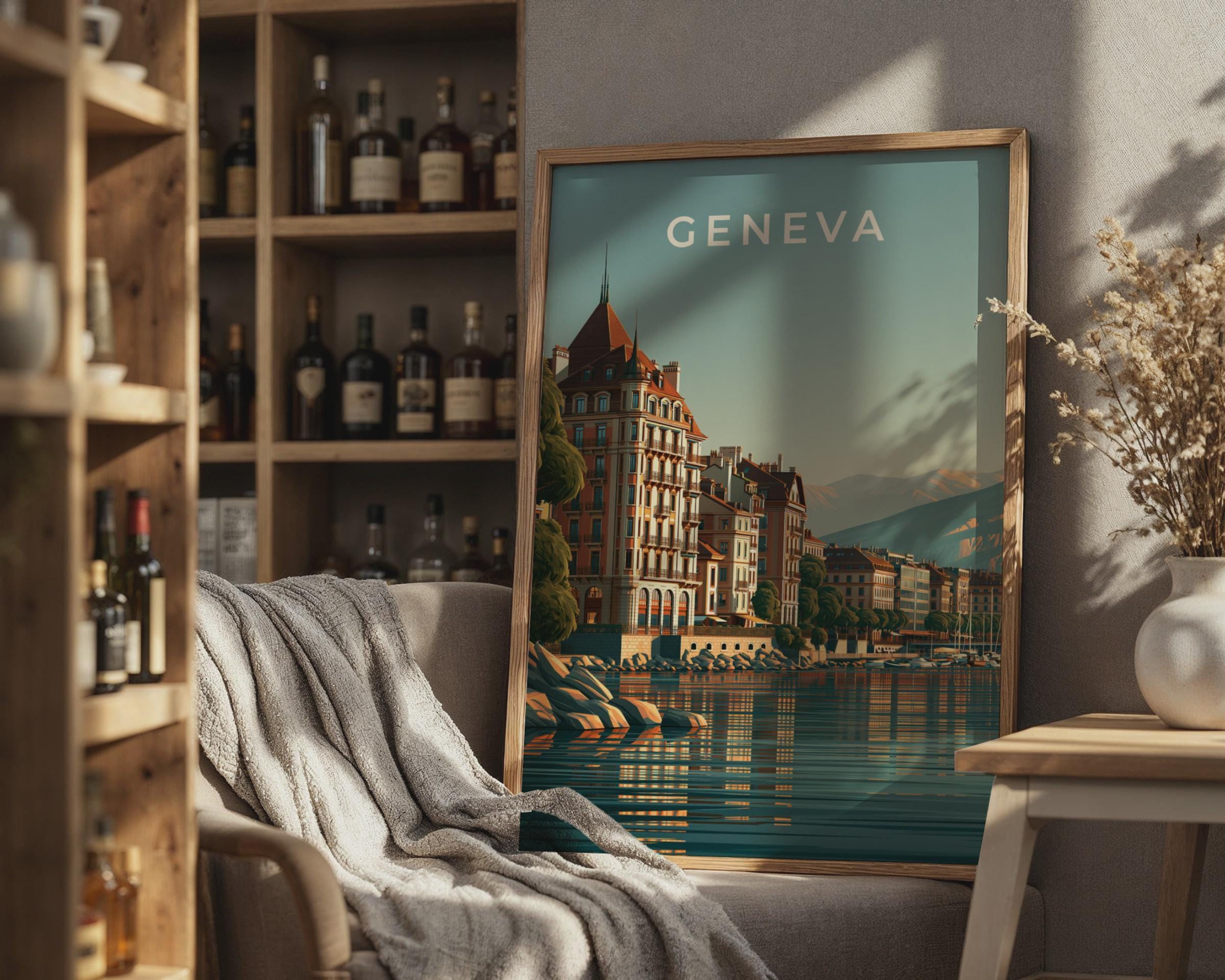 Geneva Cityscape Print Poster - Travel Wall Art