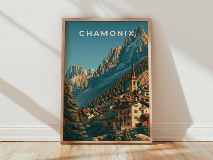 Chamonix Mountain Landscape Poster Art Print - Travel Wall Art