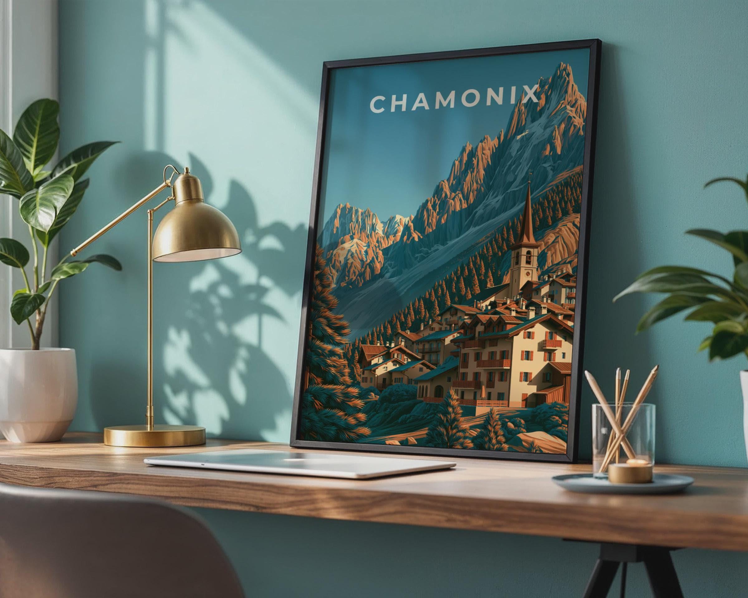 Chamonix Mountain Landscape Poster Art Print - Travel Wall Art