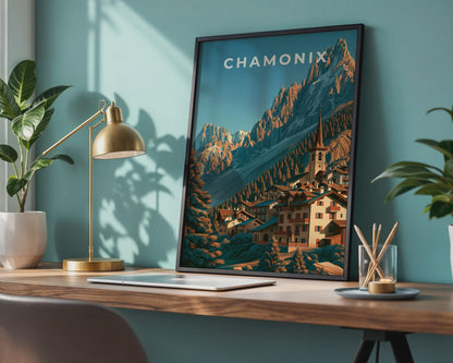 Chamonix Mountain Landscape Poster Art Print - Travel Wall Art