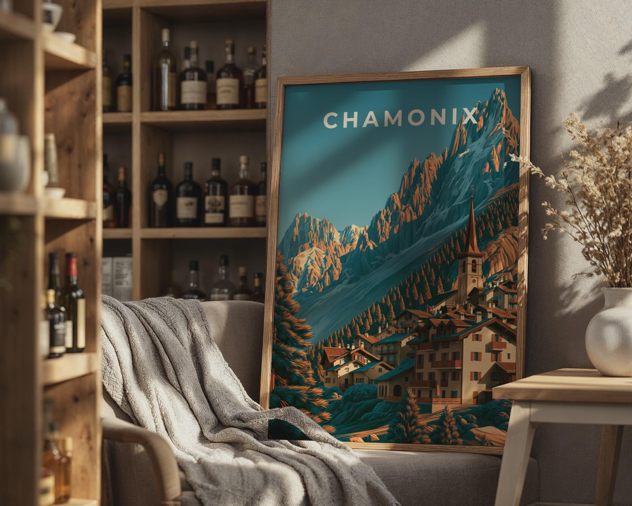 Chamonix Mountain Landscape Poster Art Print - Travel Wall Art