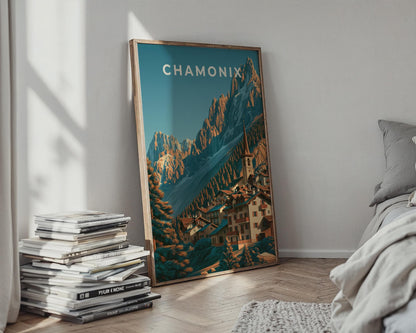 Chamonix Mountain Landscape Poster Art Print - Travel Wall Art