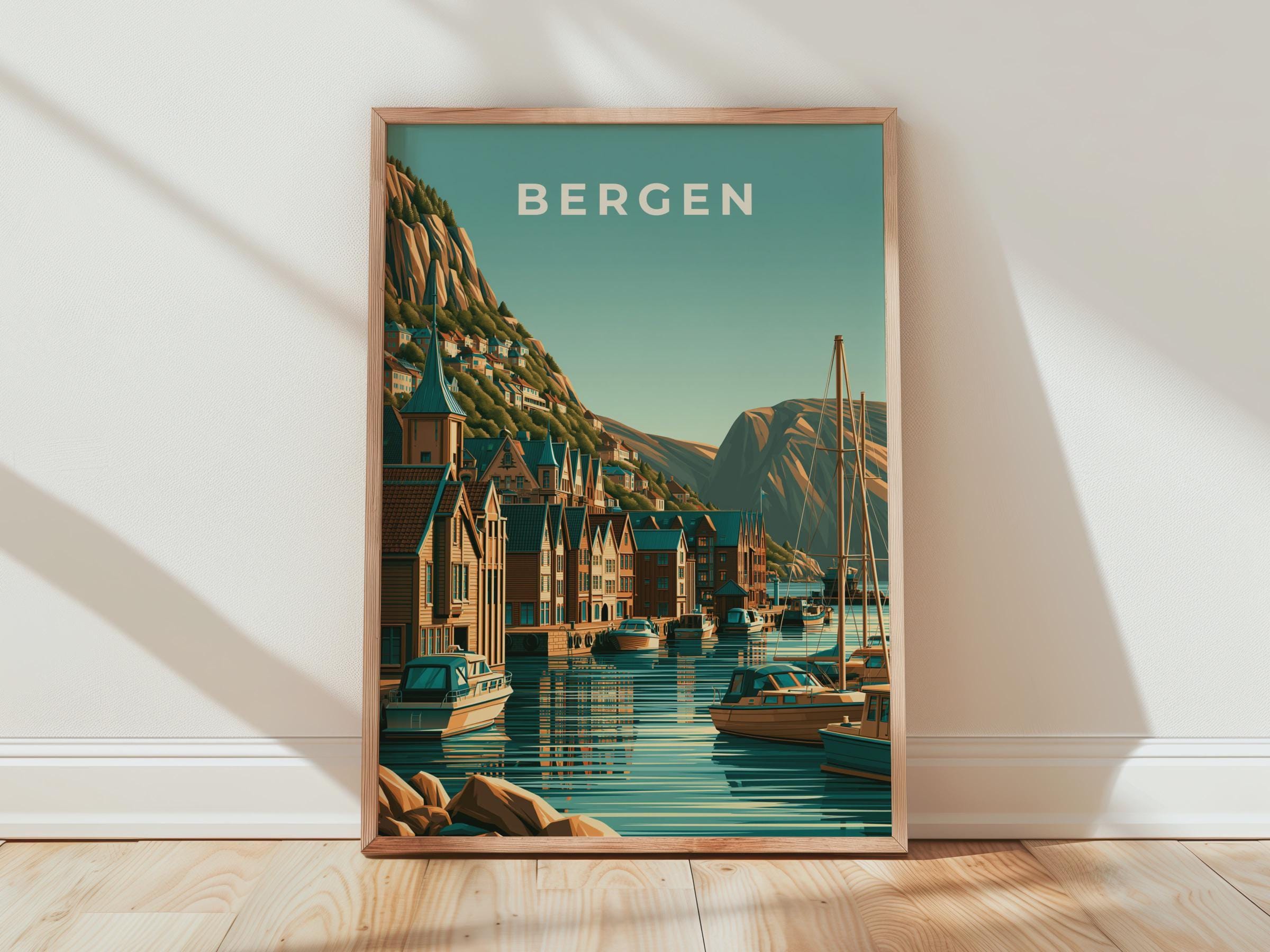Bergen Poster Norway Coastal Art Print - Travel Wall Art
