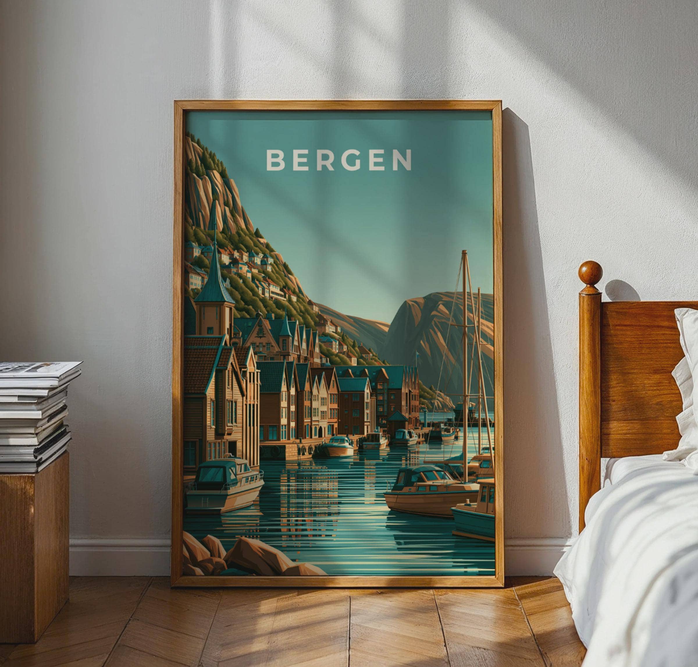Bergen Poster Norway Coastal Art Print - Travel Wall Art