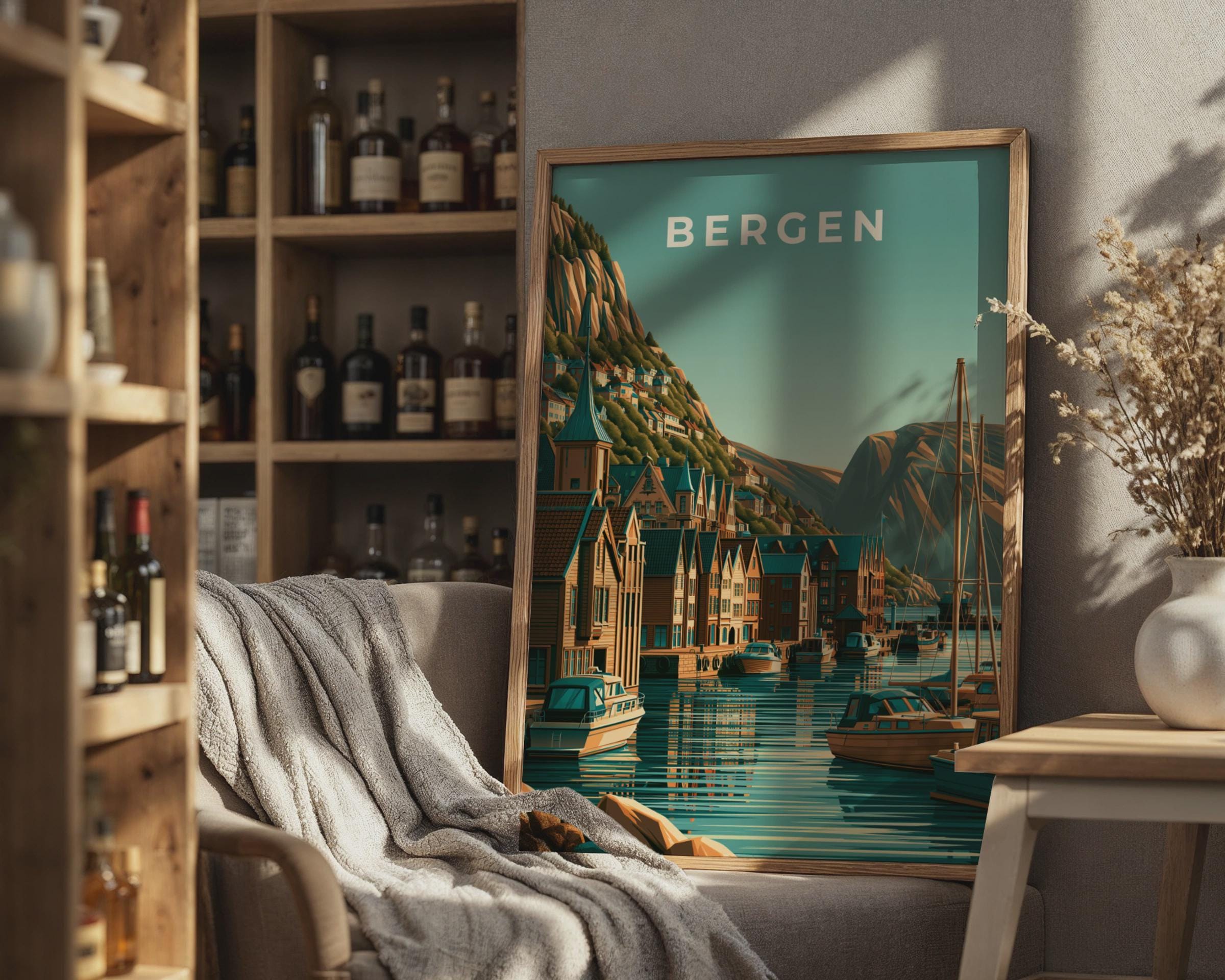 Bergen Poster Norway Coastal Art Print - Travel Wall Art