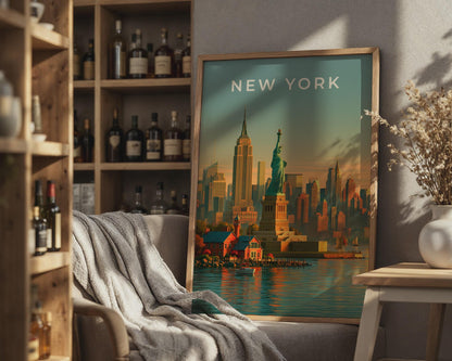 New York Cityscape Poster Statue of Liberty Wall Art Print - Travel Wall Art