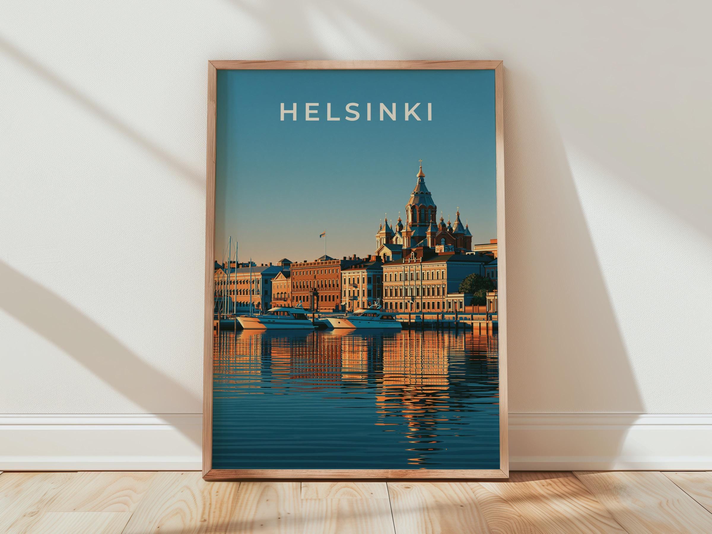 Helsinki Cityscape Print Coastal Wall Art Evening Reflection Artwork - Travel Wall Art