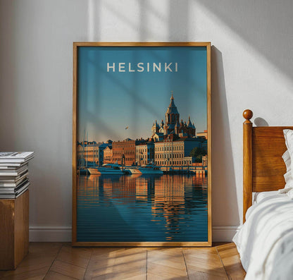 Helsinki Cityscape Print Coastal Wall Art Evening Reflection Artwork - Travel Wall Art
