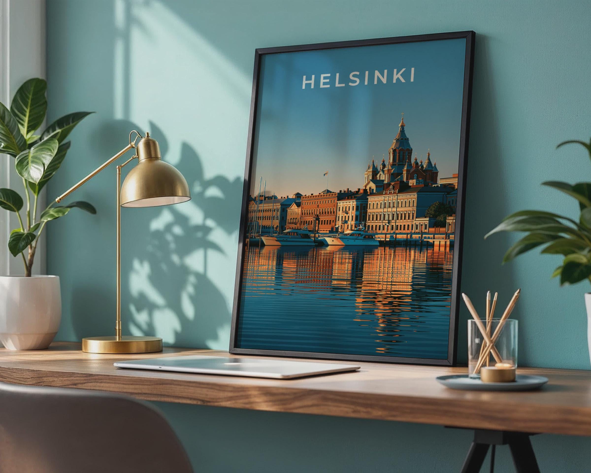 Helsinki Cityscape Print Coastal Wall Art Evening Reflection Artwork - Travel Wall Art