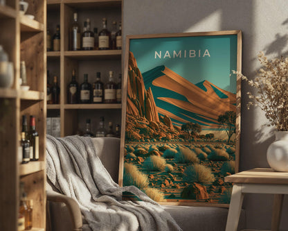 Namibia Desert Landscape Print Vintage Travel Art - Travel Wall Art