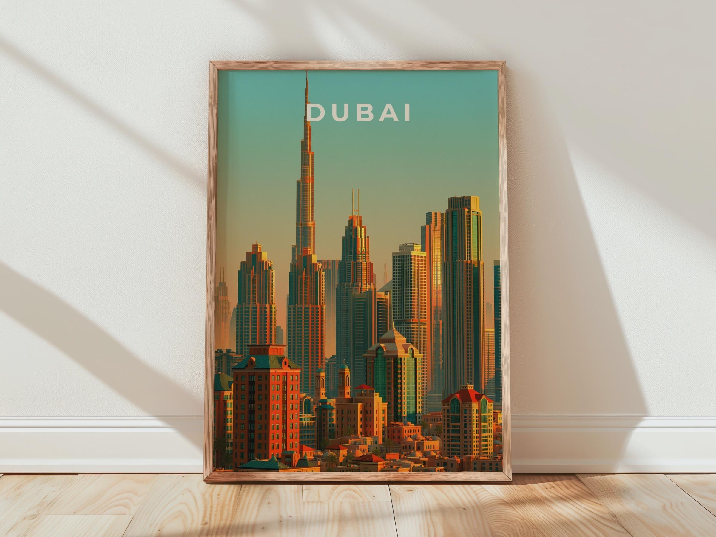 Dubai Cityscape Art Modern Architecture Poster Urban Sunset Illustration - Travel Wall Art