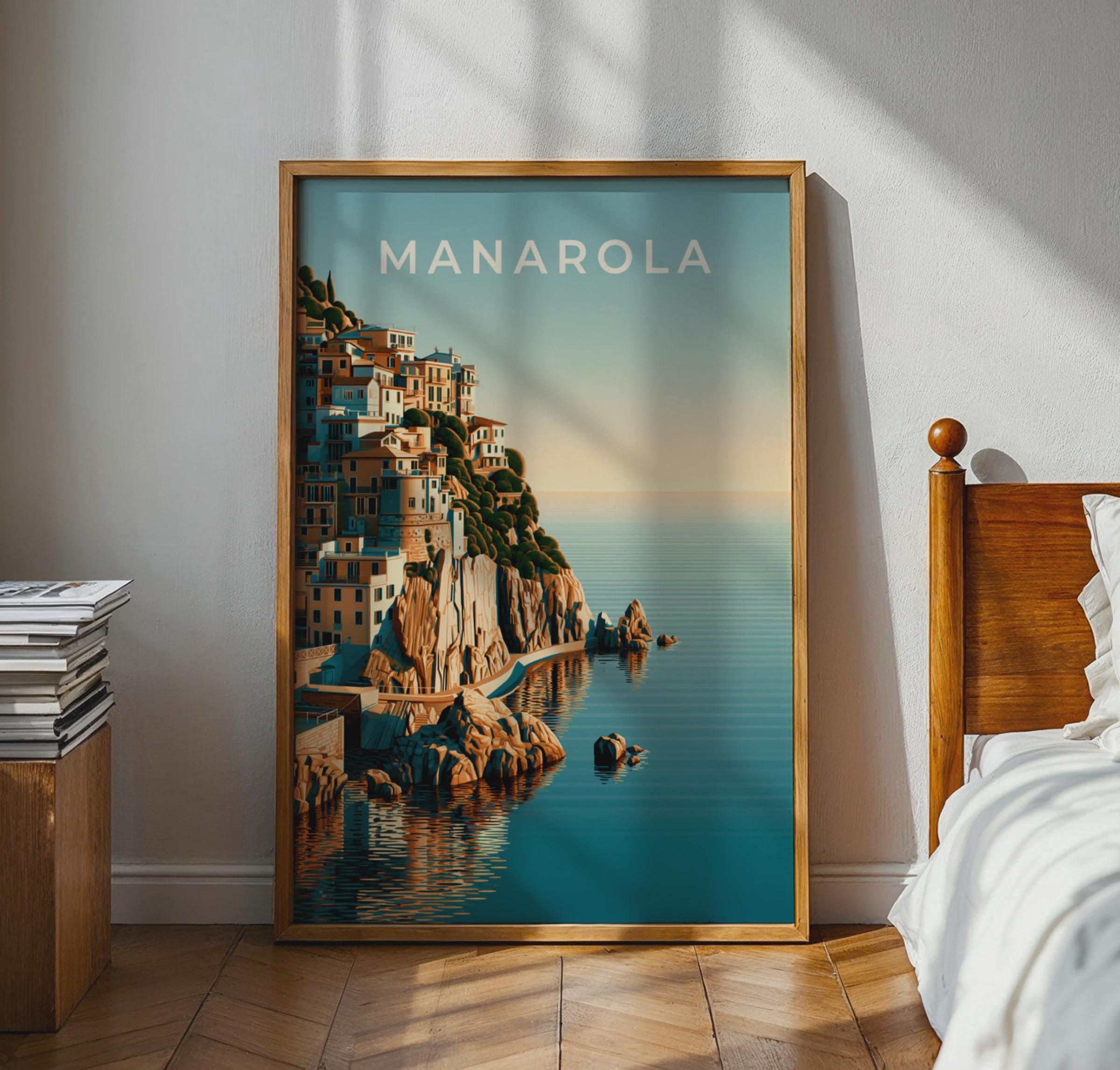 Manarola Poster Coastal Wall Art Print Italian Village Artwork - Travel Wall Art