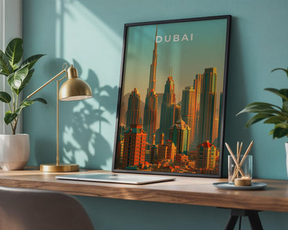 Dubai Cityscape Art Modern Architecture Poster Urban Sunset Illustration - Travel Wall Art
