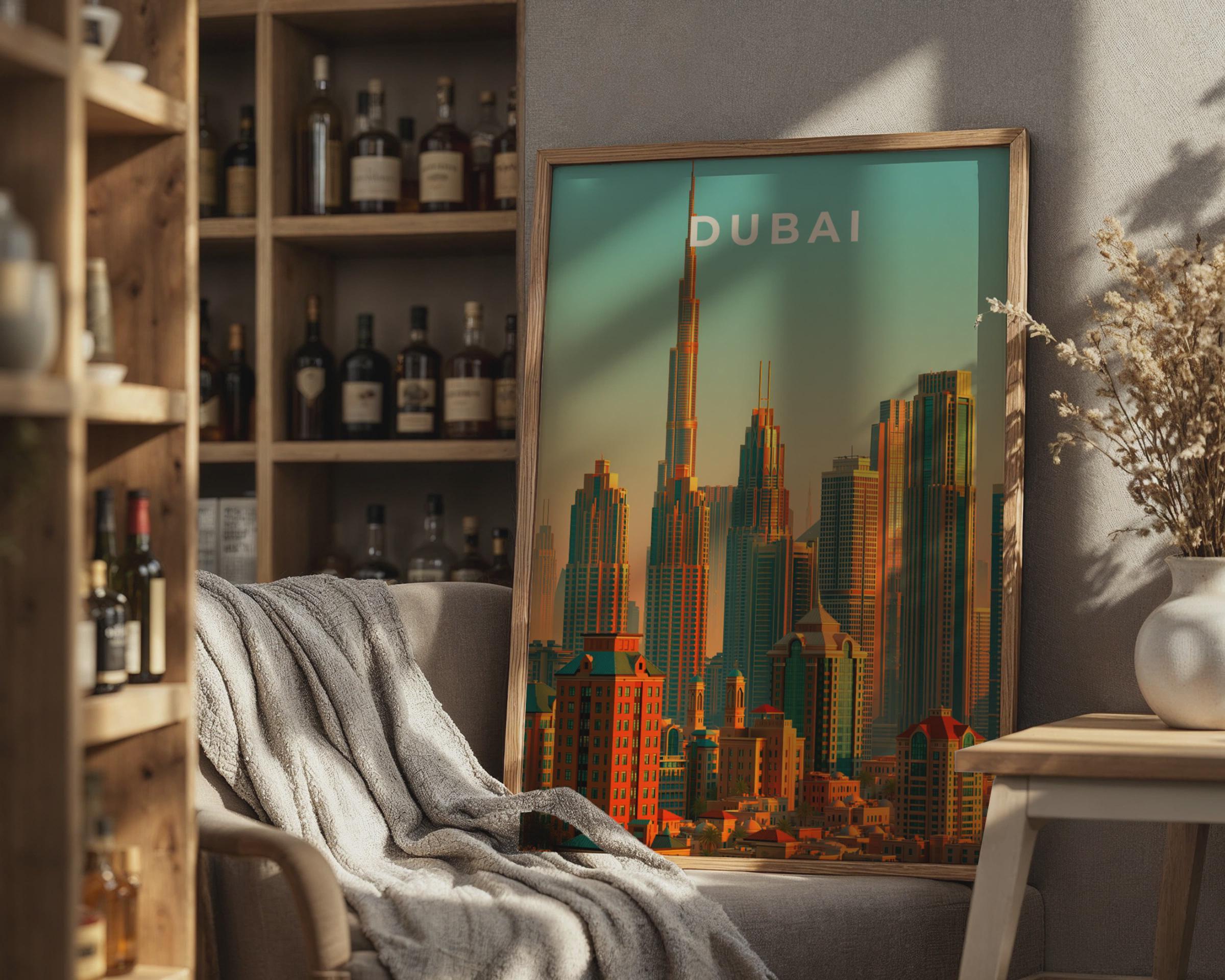 Dubai Cityscape Art Modern Architecture Poster Urban Sunset Illustration - Travel Wall Art