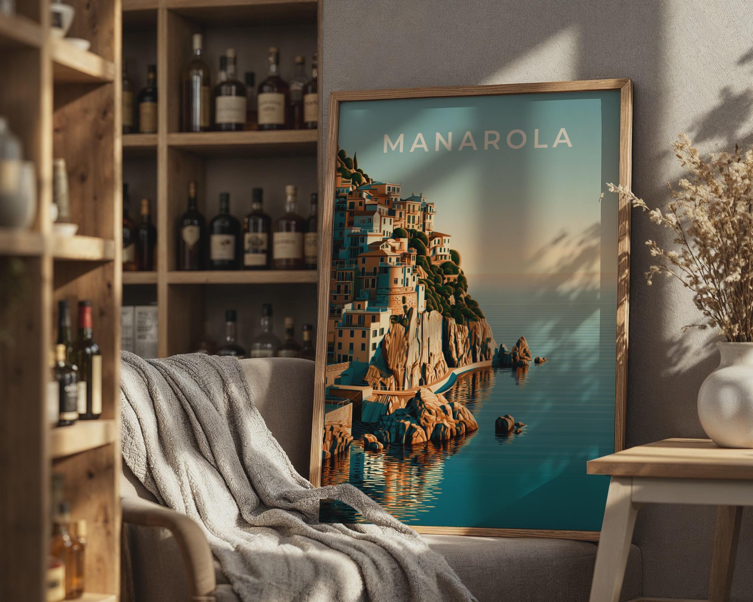 Manarola Poster Coastal Wall Art Print Italian Village Artwork - Travel Wall Art