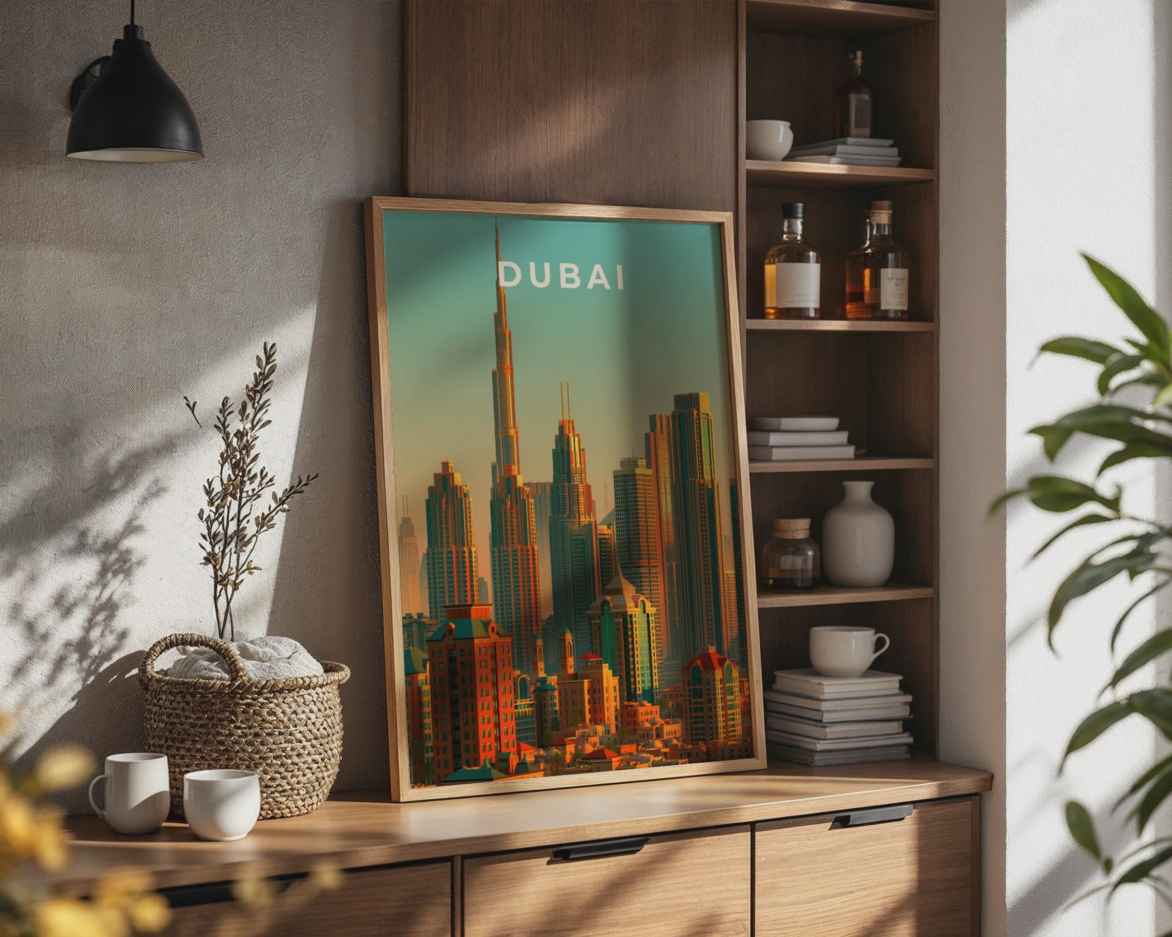 Dubai Cityscape Art Modern Architecture Poster Urban Sunset Illustration - Travel Wall Art