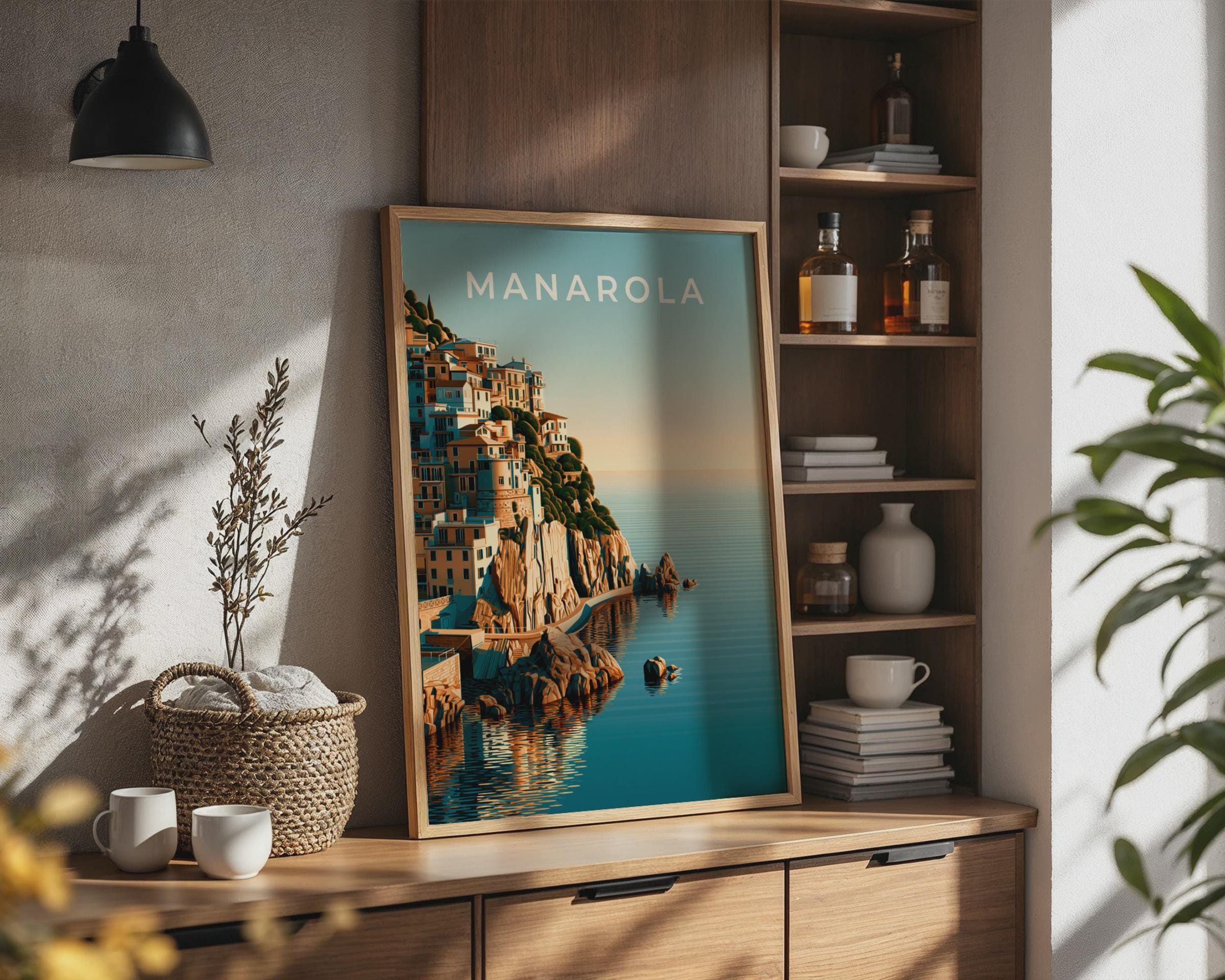 Manarola Poster Coastal Wall Art Print Italian Village Artwork - Travel Wall Art